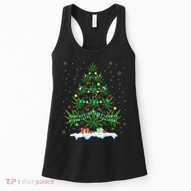 Festive Cannabis Tree Hilarious Xmas Decor for Marijuana Enthusiasts Women's Tank Top