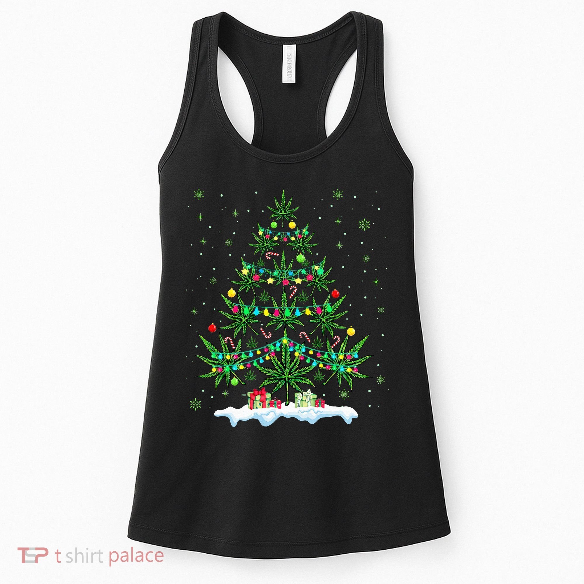 Festive Cannabis Tree Hilarious Xmas Decor for Marijuana Enthusiasts Women's Tank Top