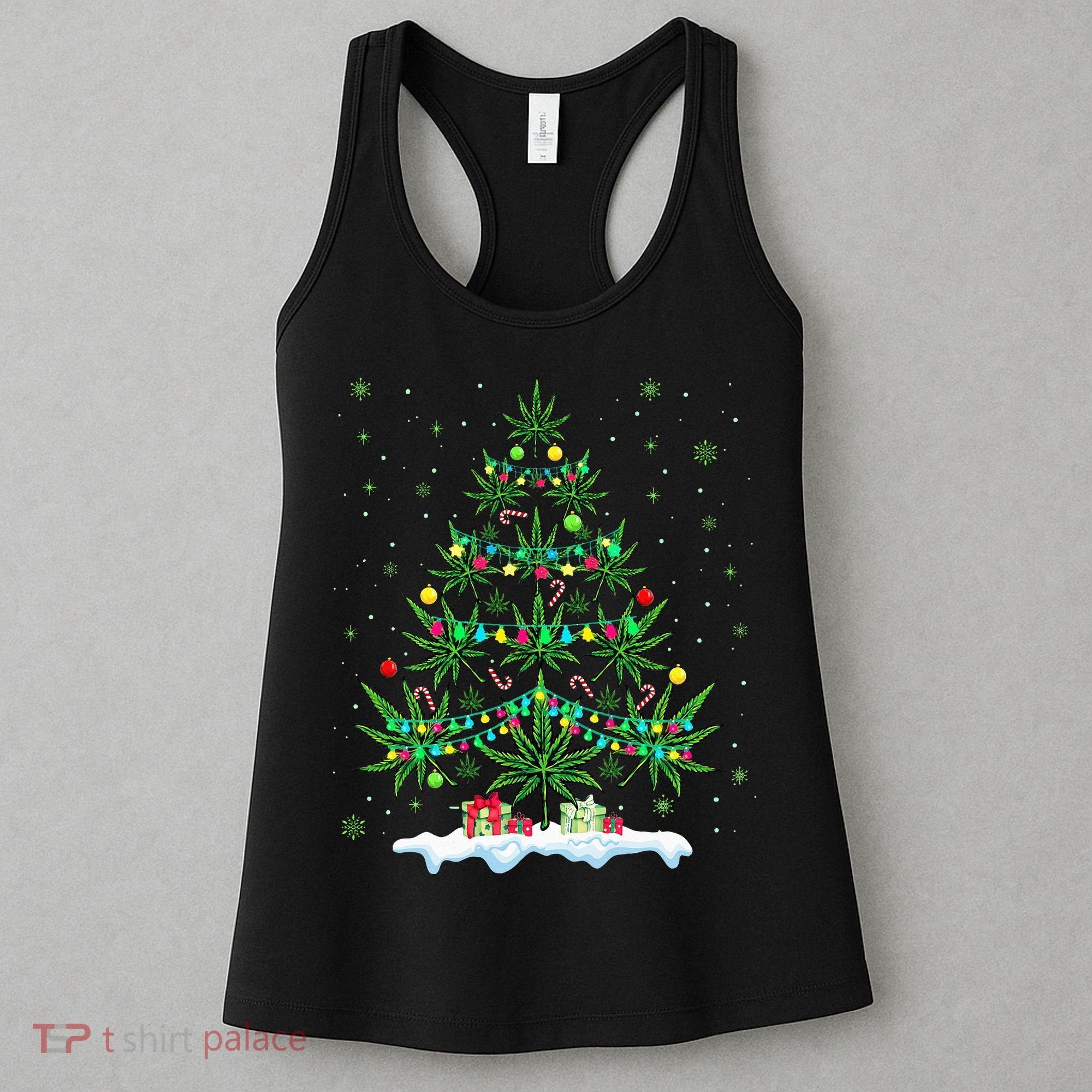 Festive Cannabis Tree Hilarious Xmas Decor for Marijuana Enthusiasts Women's Tank Top