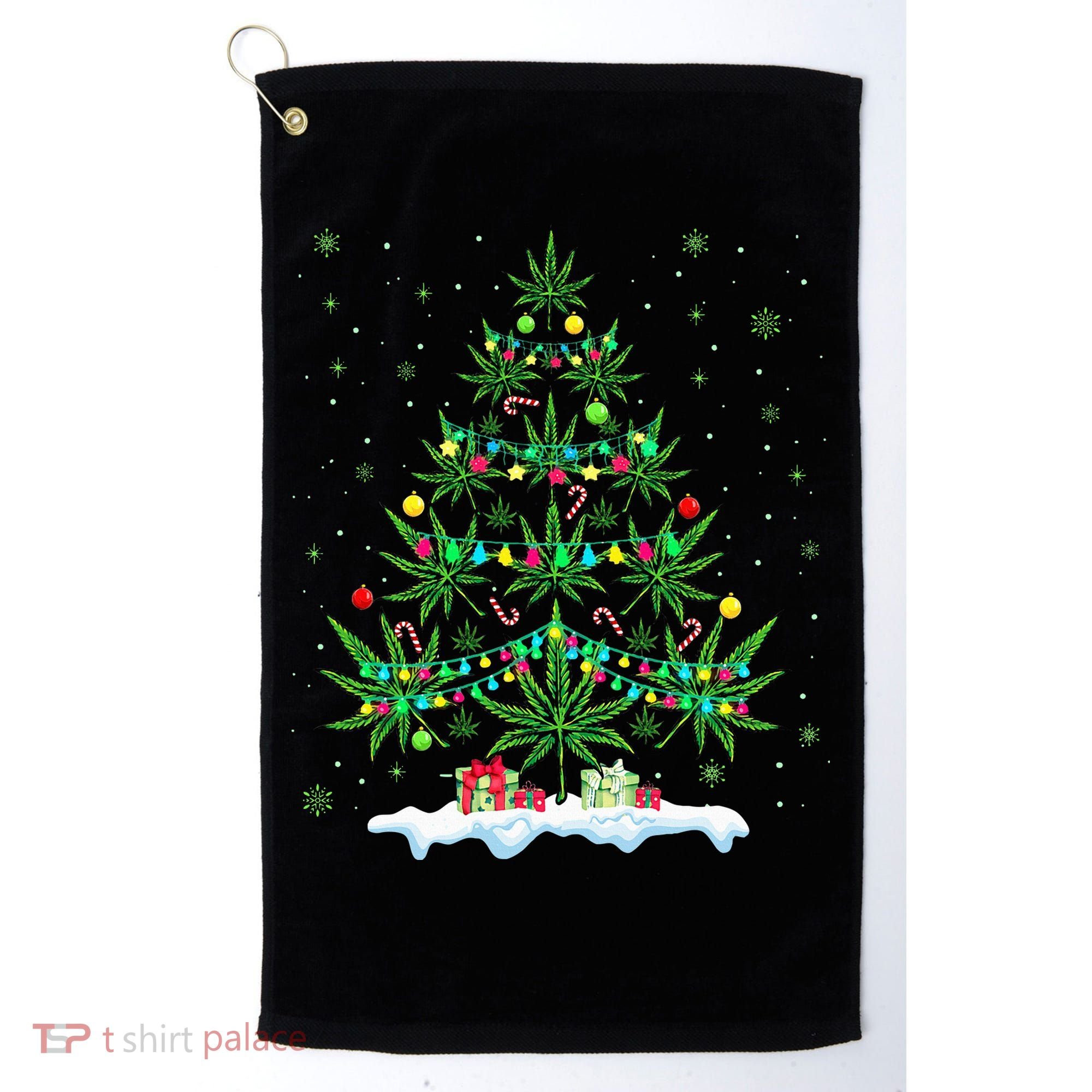 Festive Cannabis Tree Hilarious Xmas Decor for Marijuana Enthusiasts Golf Towel