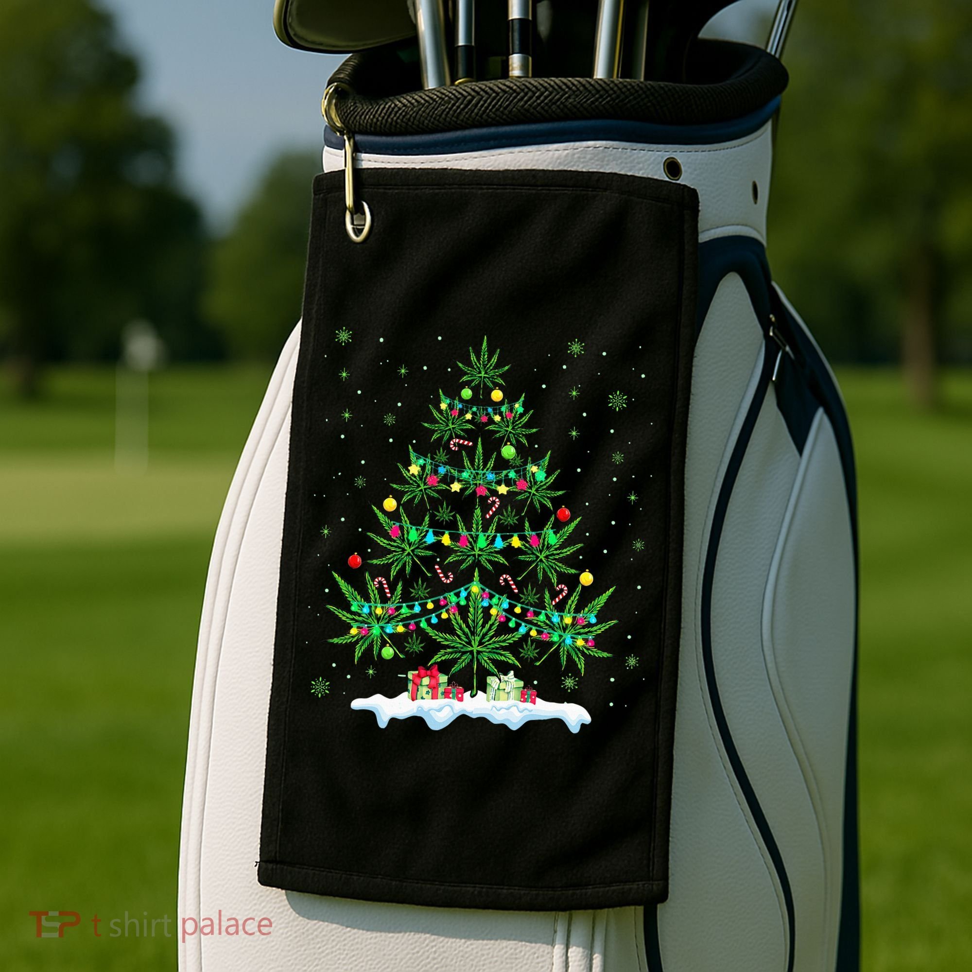 Festive Cannabis Tree Hilarious Xmas Decor for Marijuana Enthusiasts Golf Towel
