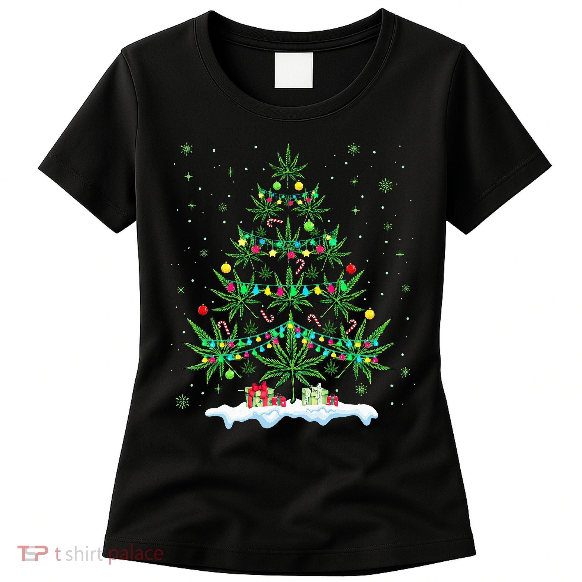 Festive Cannabis Tree Hilarious Xmas Decor for Marijuana Enthusiasts Women's T-Shirt