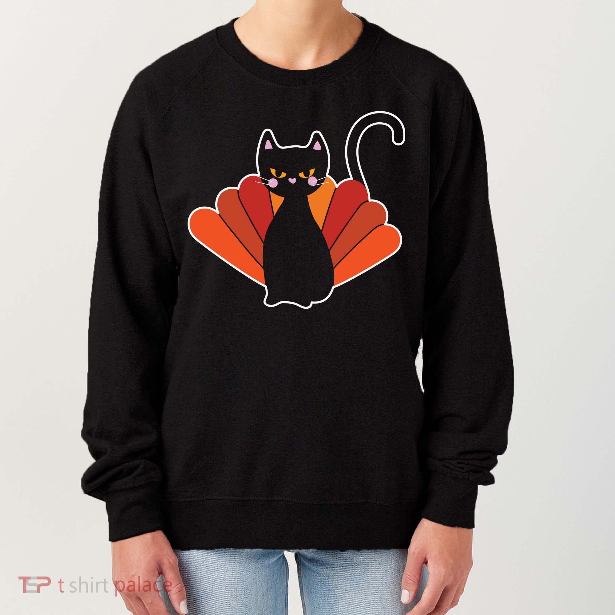 Funny Cute Thanksgiving Cat Turkey Women's Sweatshirt