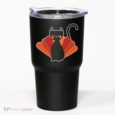 Funny Cute Thanksgiving Cat Turkey Tumbler