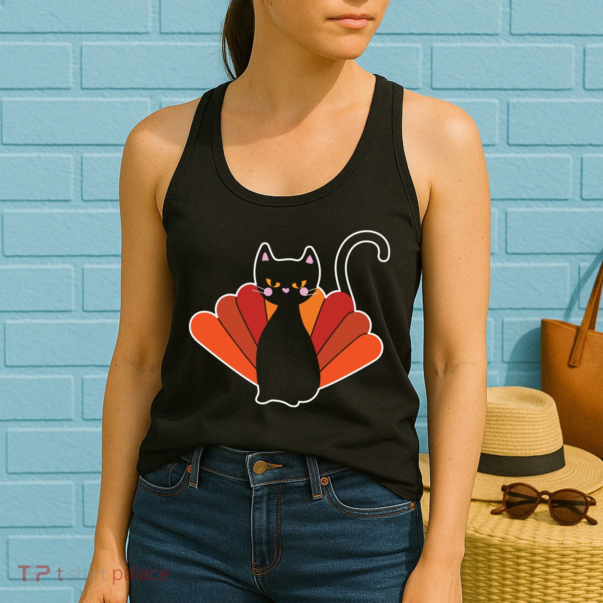 Funny Cute Thanksgiving Cat Turkey Women's Tank Top