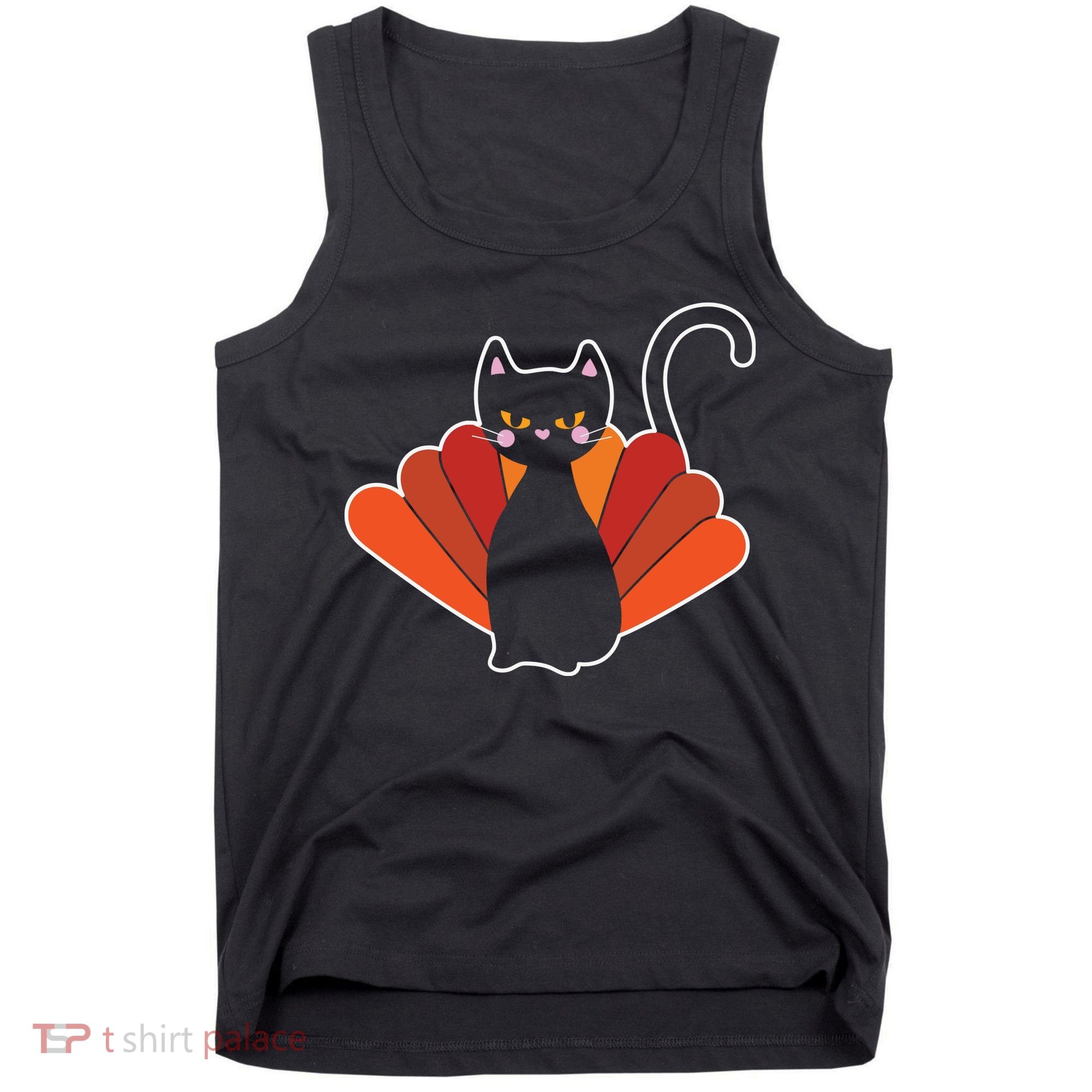 Funny Cute Thanksgiving Cat Turkey Tank Top