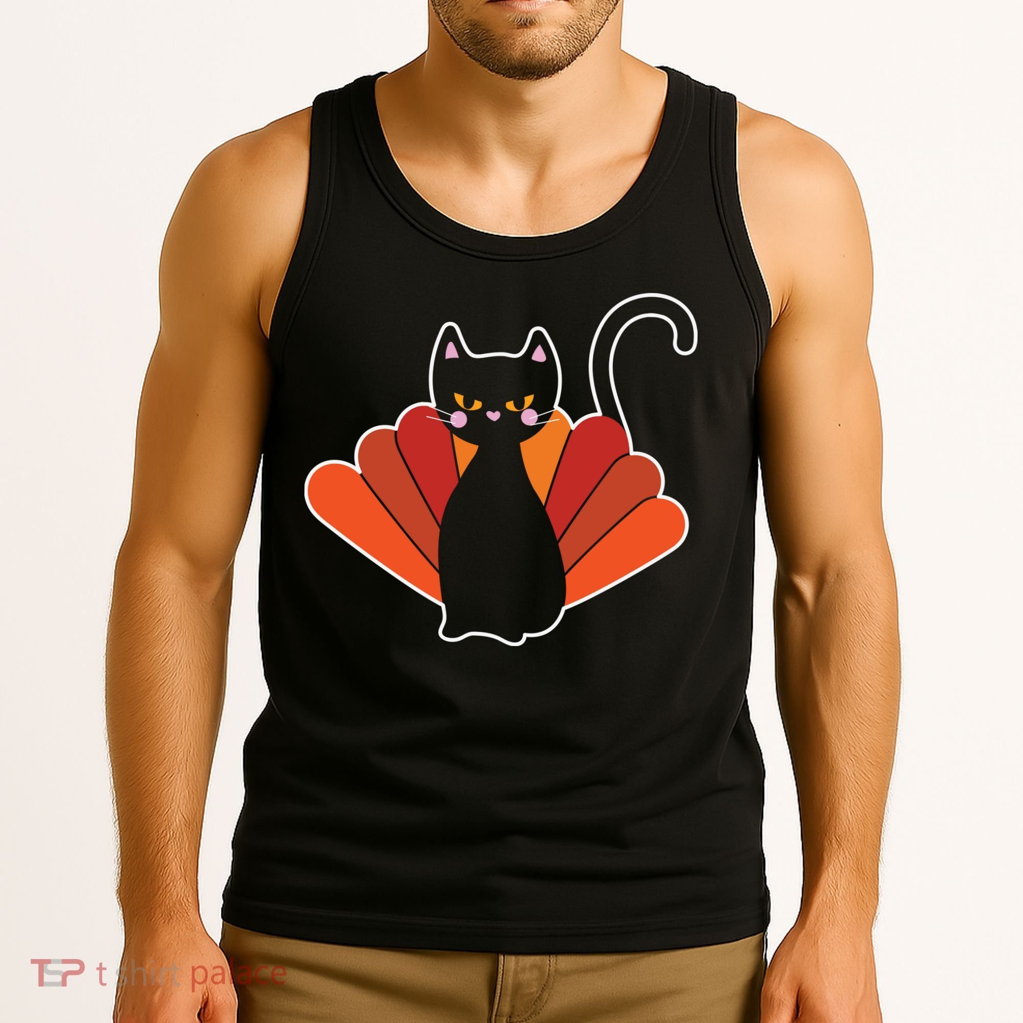 Funny Cute Thanksgiving Cat Turkey Tank Top
