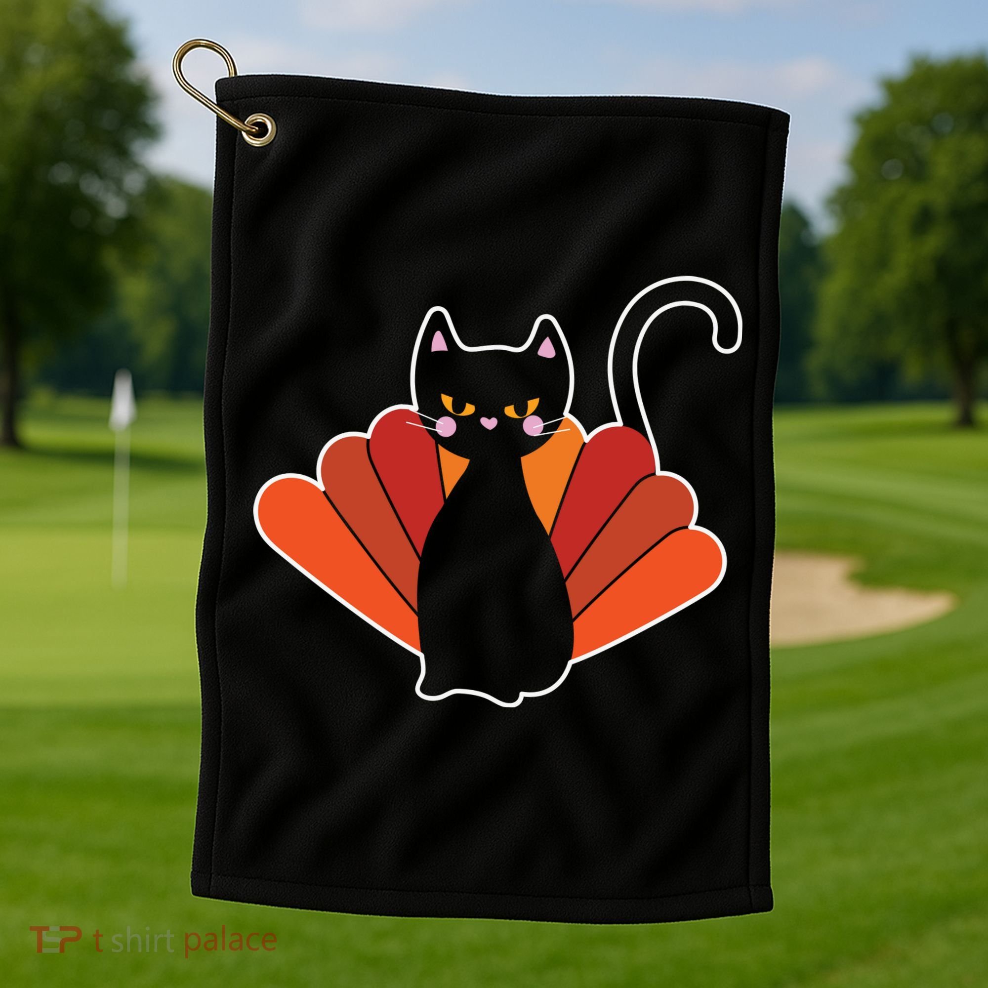 Funny Cute Thanksgiving Cat Turkey Golf Towel
