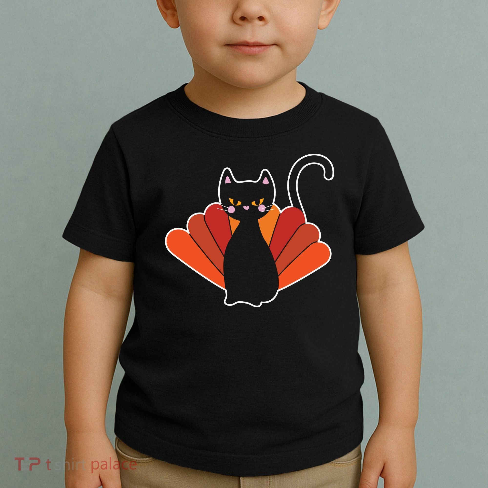 Funny Cute Thanksgiving Cat Turkey Toddler T-Shirt