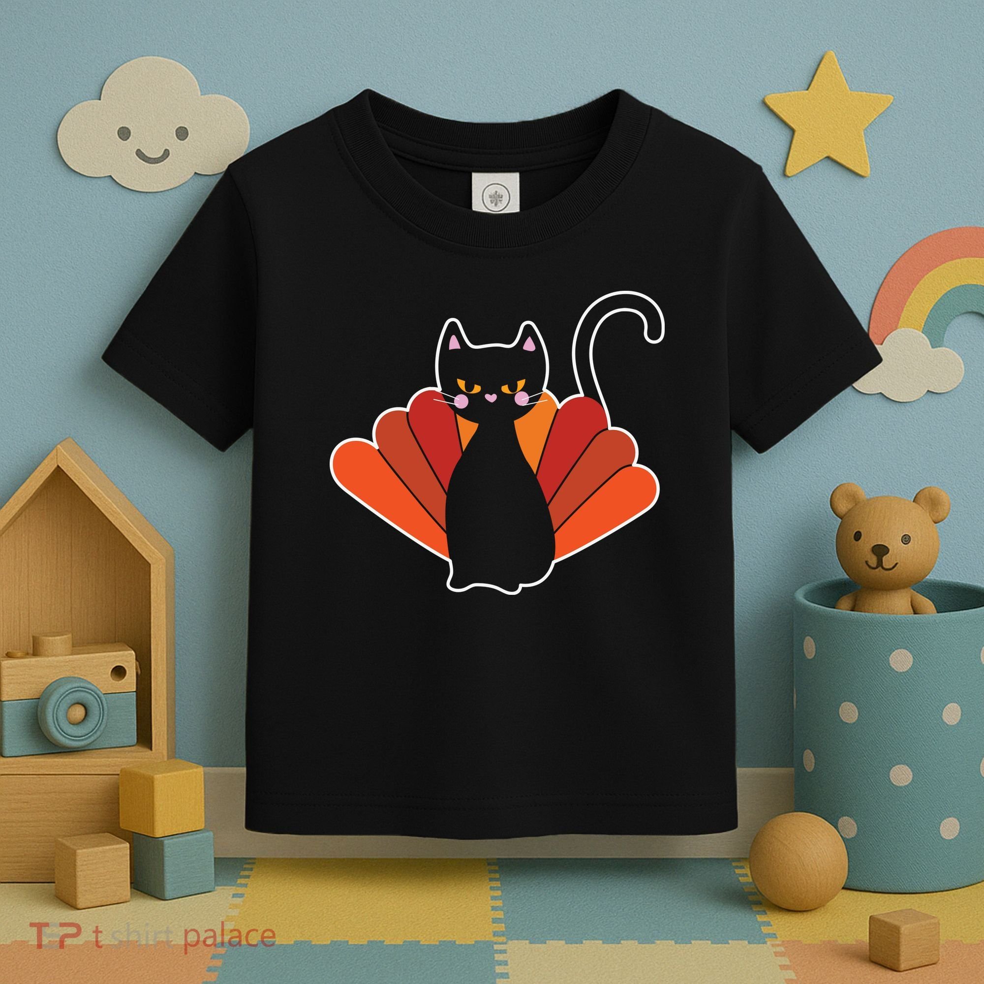 Funny Cute Thanksgiving Cat Turkey Toddler T-Shirt