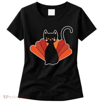 Funny Cute Thanksgiving Cat Turkey Women's T-Shirt