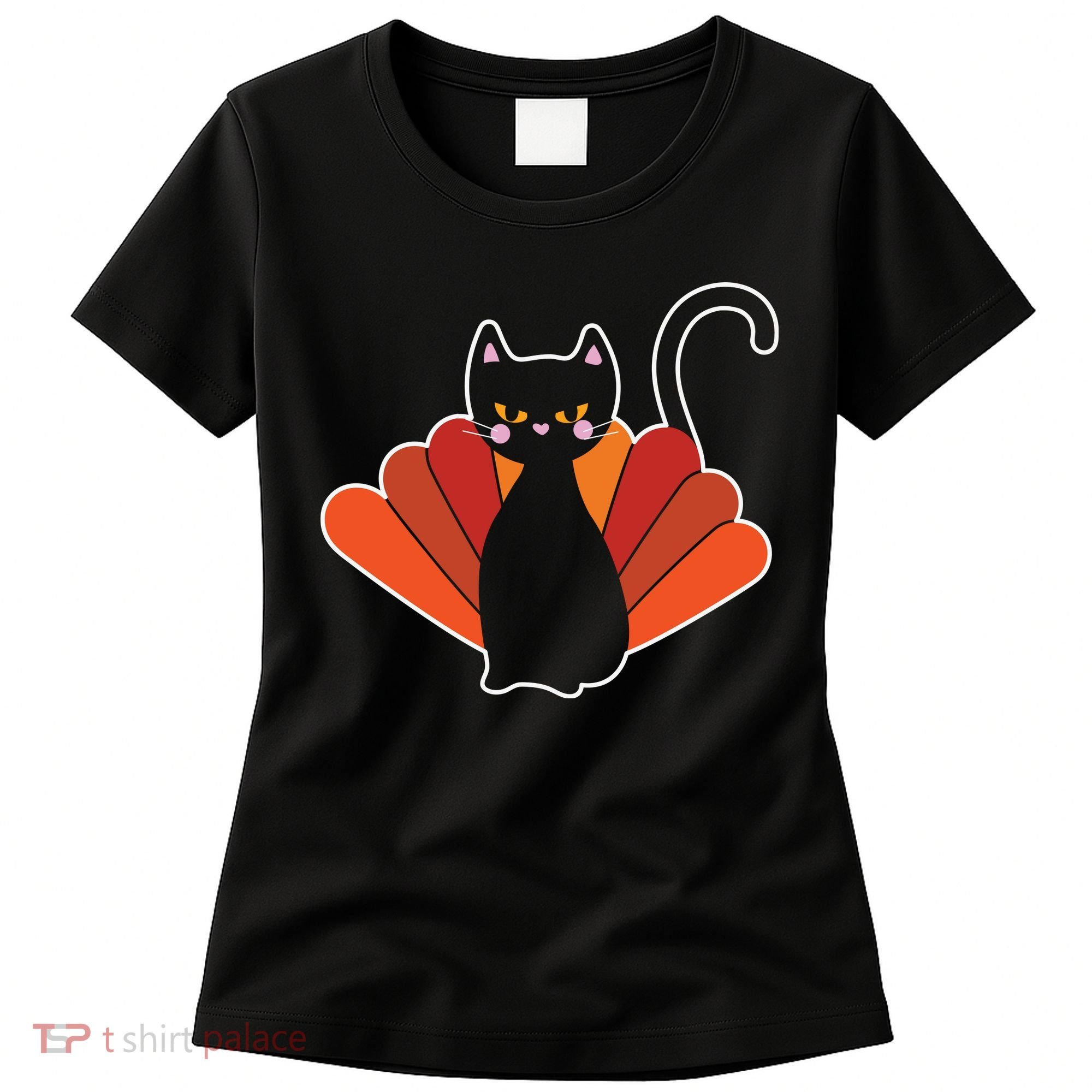 Funny Cute Thanksgiving Cat Turkey Women's T-Shirt