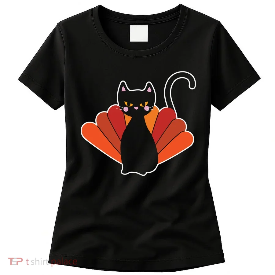 Funny Cute Thanksgiving Cat Turkey Women's T-Shirt