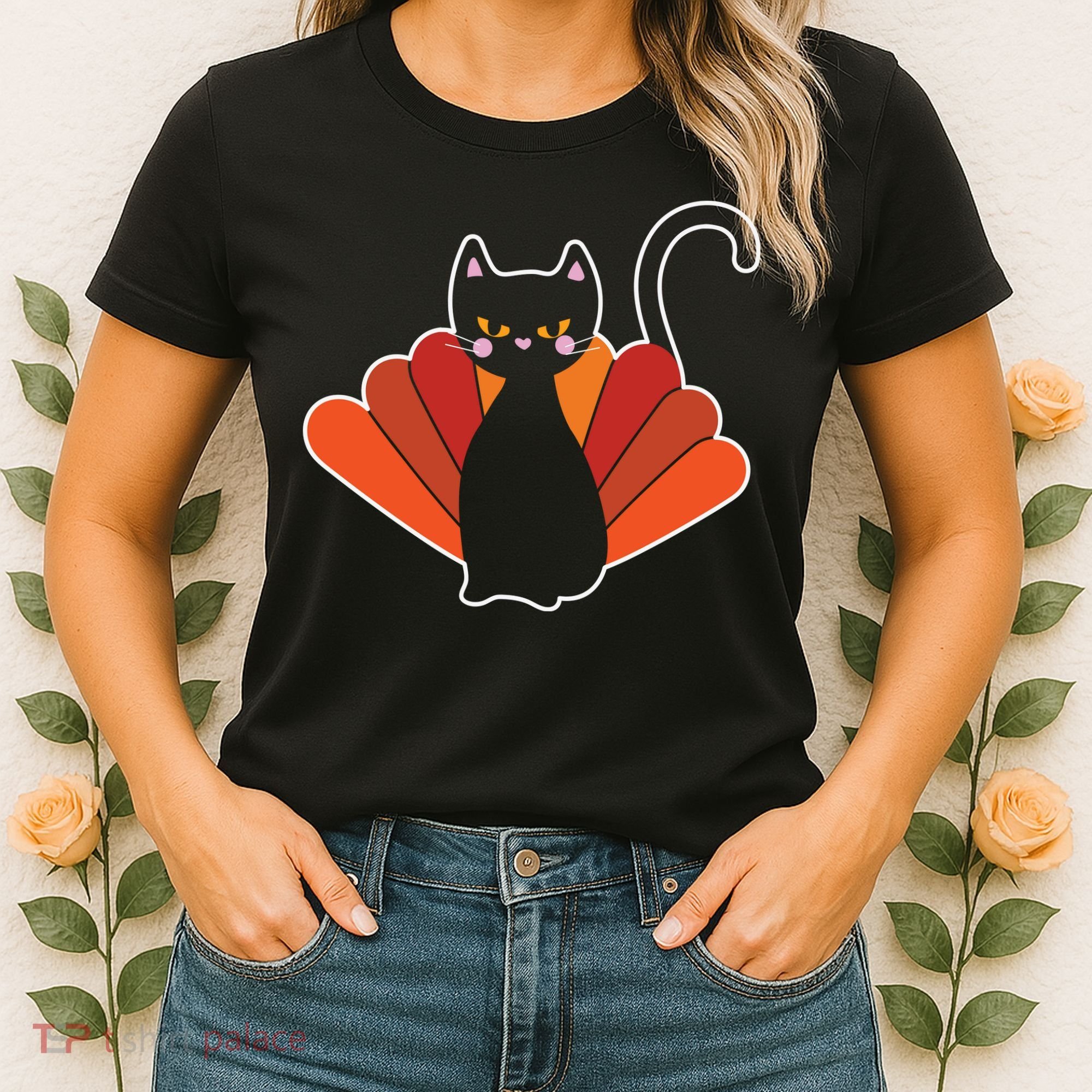 Funny Cute Thanksgiving Cat Turkey Women's T-Shirt