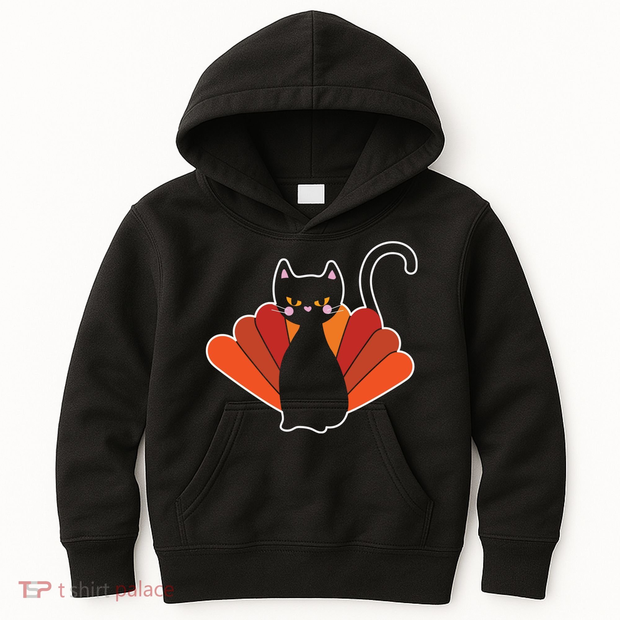 Funny Cute Thanksgiving Cat Turkey Kids Hoodie