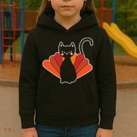Funny Cute Thanksgiving Cat Turkey Kids Hoodie thumb 3