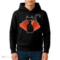 Funny Cute Thanksgiving Cat Turkey Kids Hoodie thumb 4