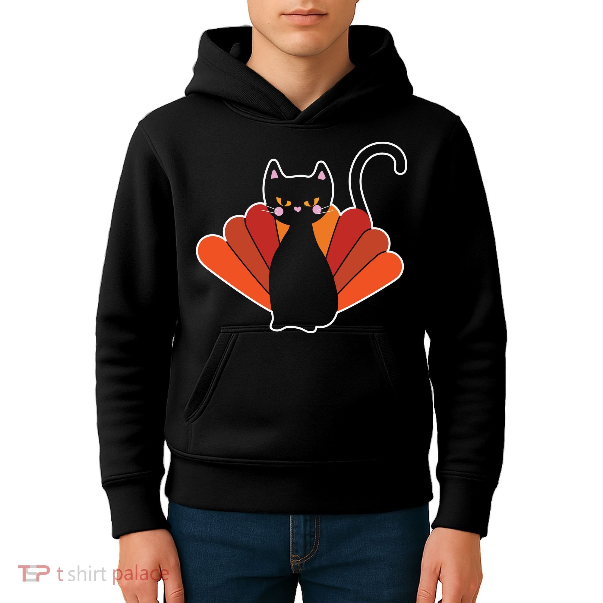 Funny Cute Thanksgiving Cat Turkey Kids Hoodie