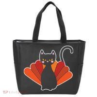 Funny Cute Thanksgiving Cat Turkey Tote Bag thumb 0