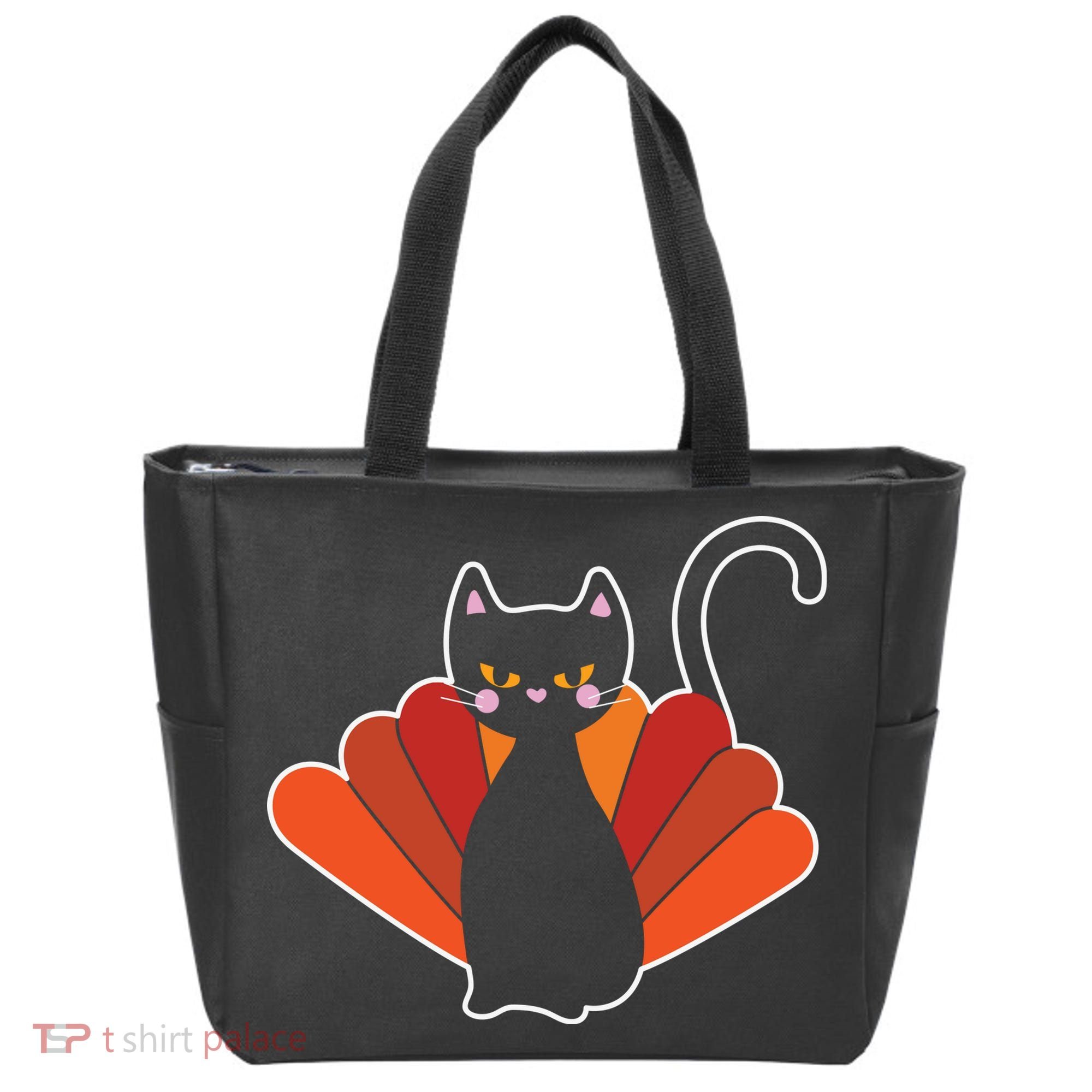Funny Cute Thanksgiving Cat Turkey Tote Bag