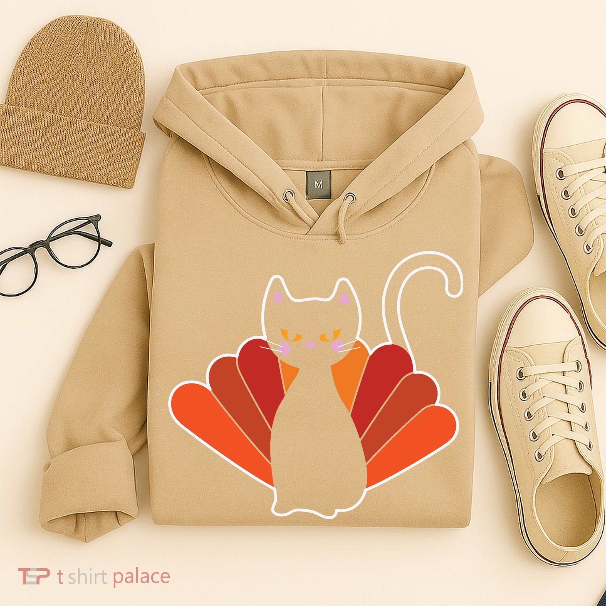 Funny Cute Thanksgiving Cat Turkey Hoodie