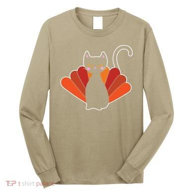 Funny Cute Thanksgiving Cat Turkey Long Sleeve Shirt