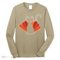 Funny Cute Thanksgiving Cat Turkey Long Sleeve Shirt thumb 0
