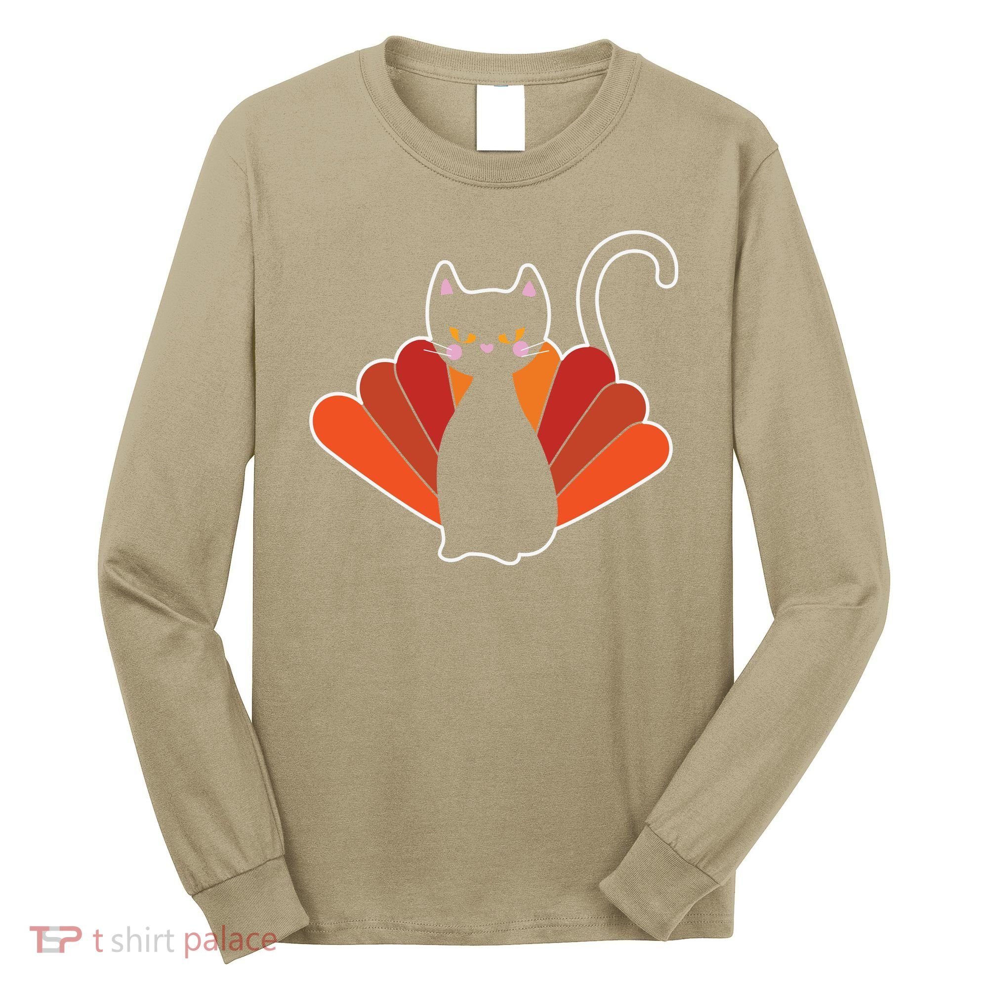 Funny Cute Thanksgiving Cat Turkey Long Sleeve Shirt