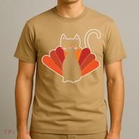 Funny Cute Thanksgiving Cat Turkey T-Shirt thumb 3