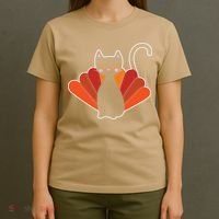 Funny Cute Thanksgiving Cat Turkey T-Shirt thumb 4