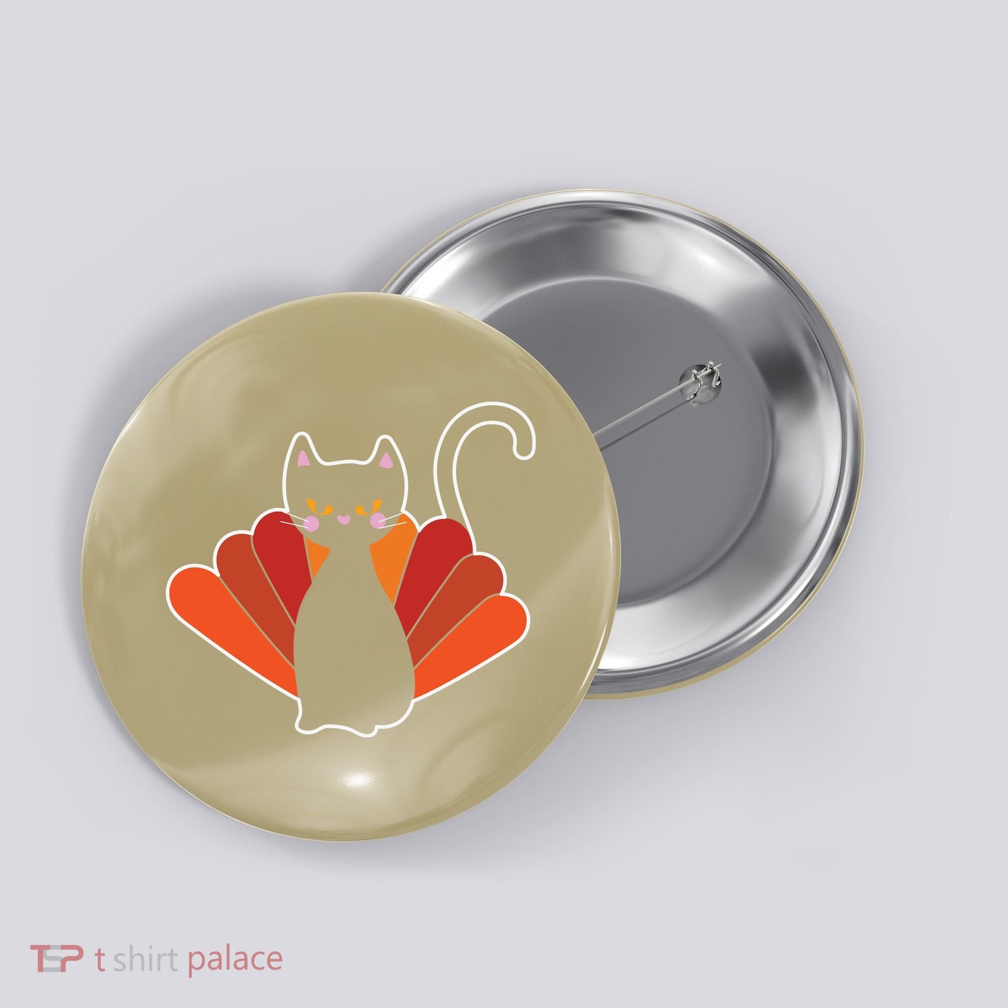 Funny Cute Thanksgiving Cat Turkey Button