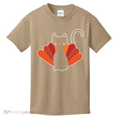 Funny Cute Thanksgiving Cat Turkey Kids T-Shirt