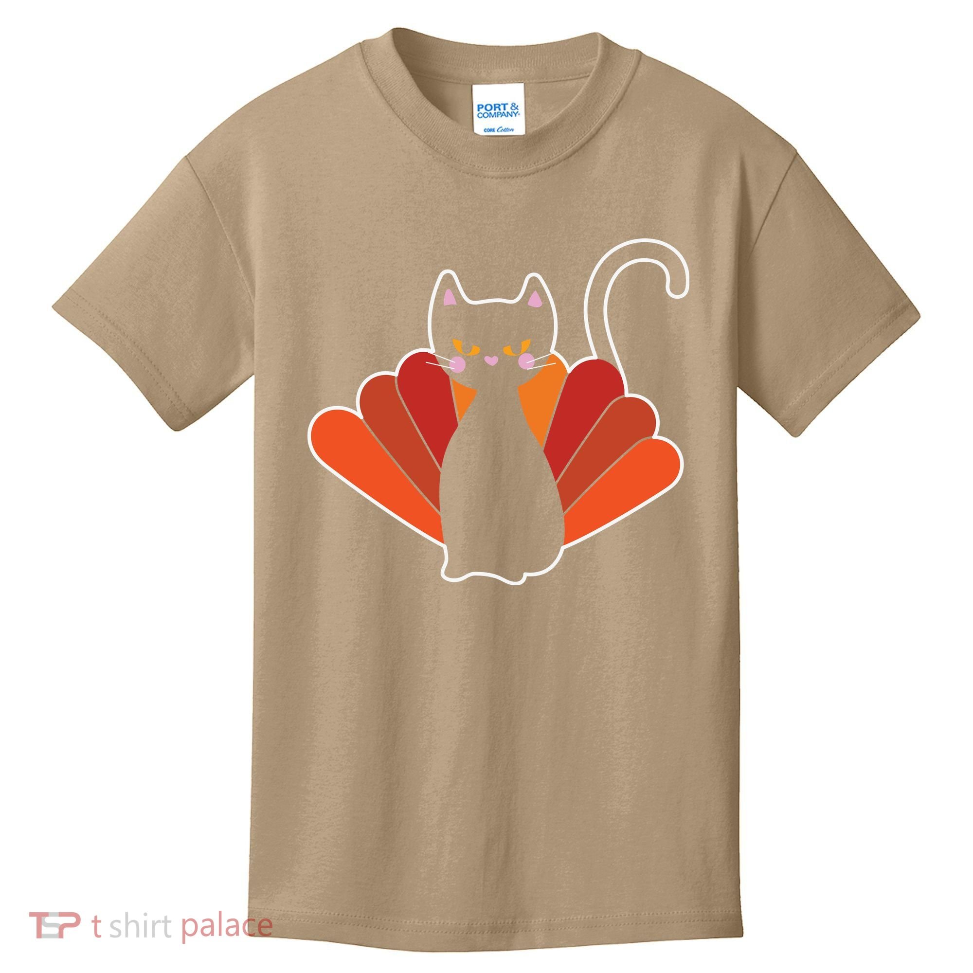 Funny Cute Thanksgiving Cat Turkey Kids T-Shirt