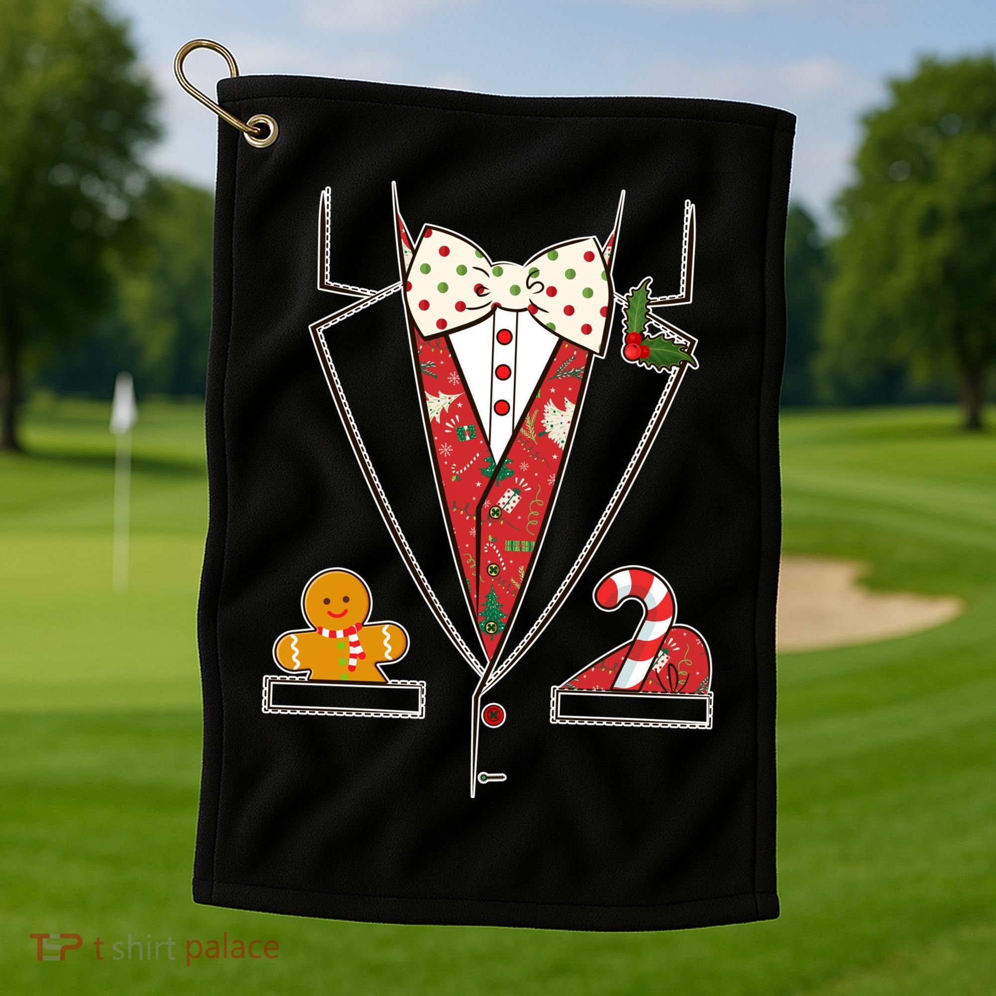Funny Christmas Tuxedo Costume Golf Towel