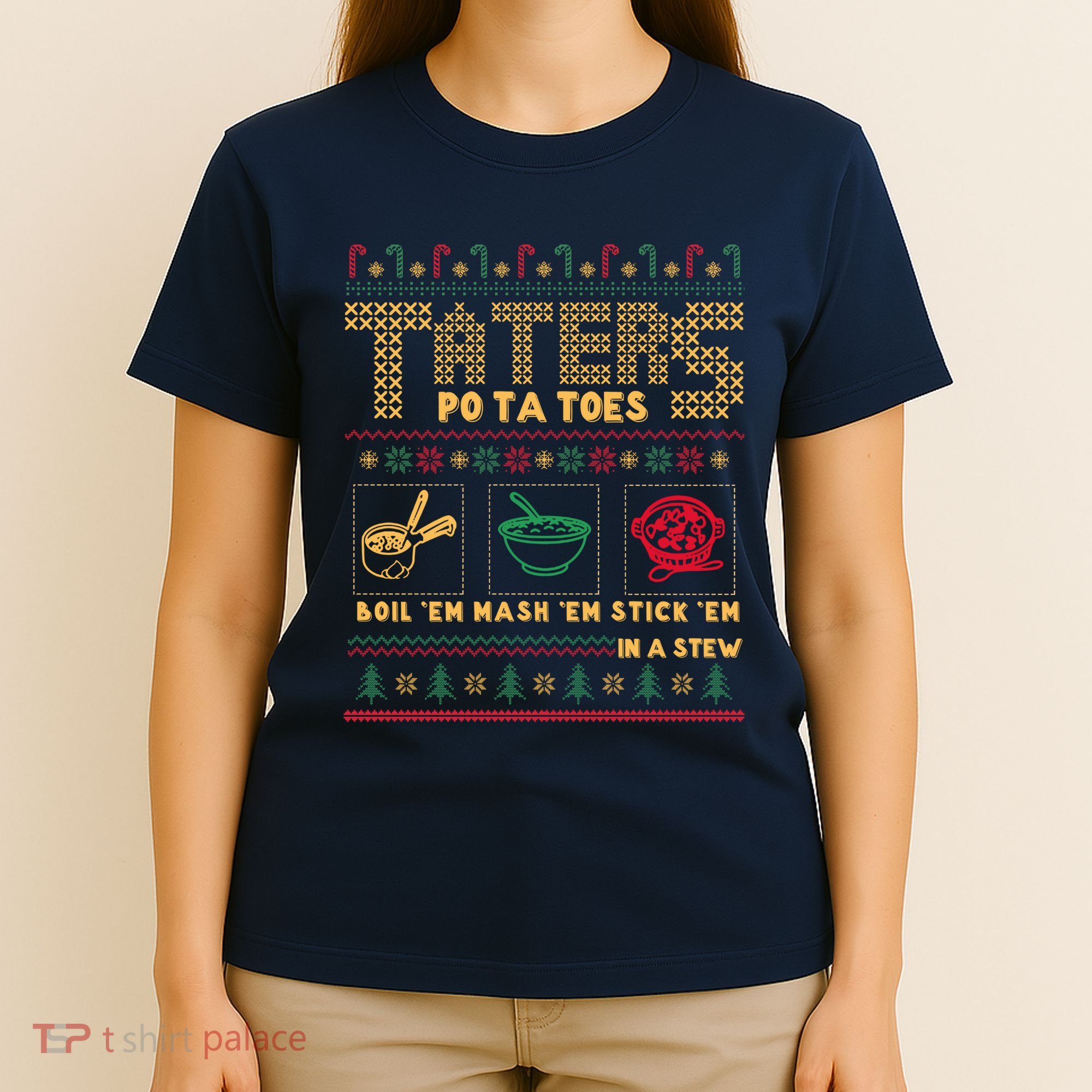 Funny Christmas Taters Potatoes Ugly Christmas Sweater T-Shirt