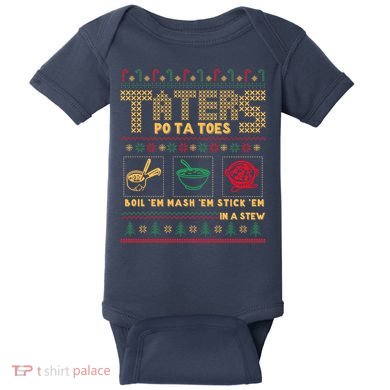 Funny Christmas Taters Potatoes Ugly Christmas Sweater Baby Bodysuit