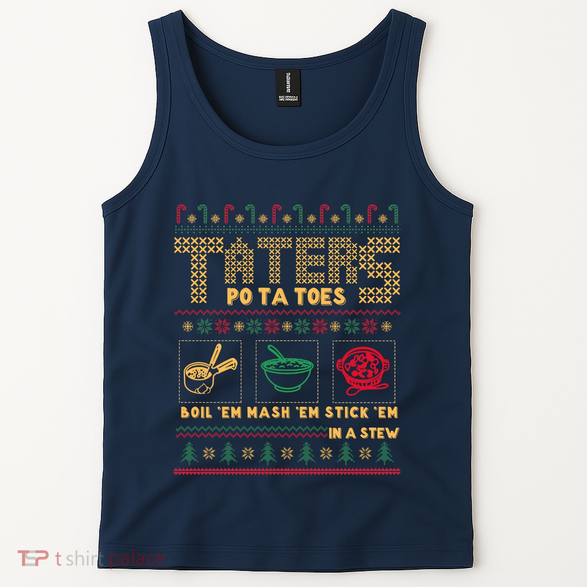 Funny Christmas Taters Potatoes Ugly Christmas Sweater Tank Top