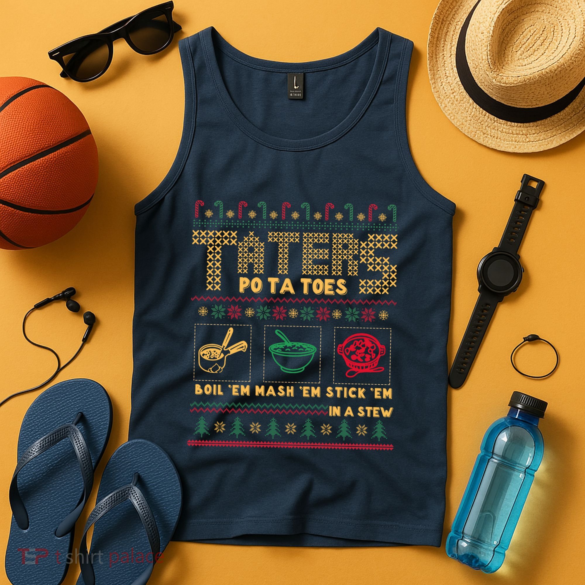 Funny Christmas Taters Potatoes Ugly Christmas Sweater Tank Top