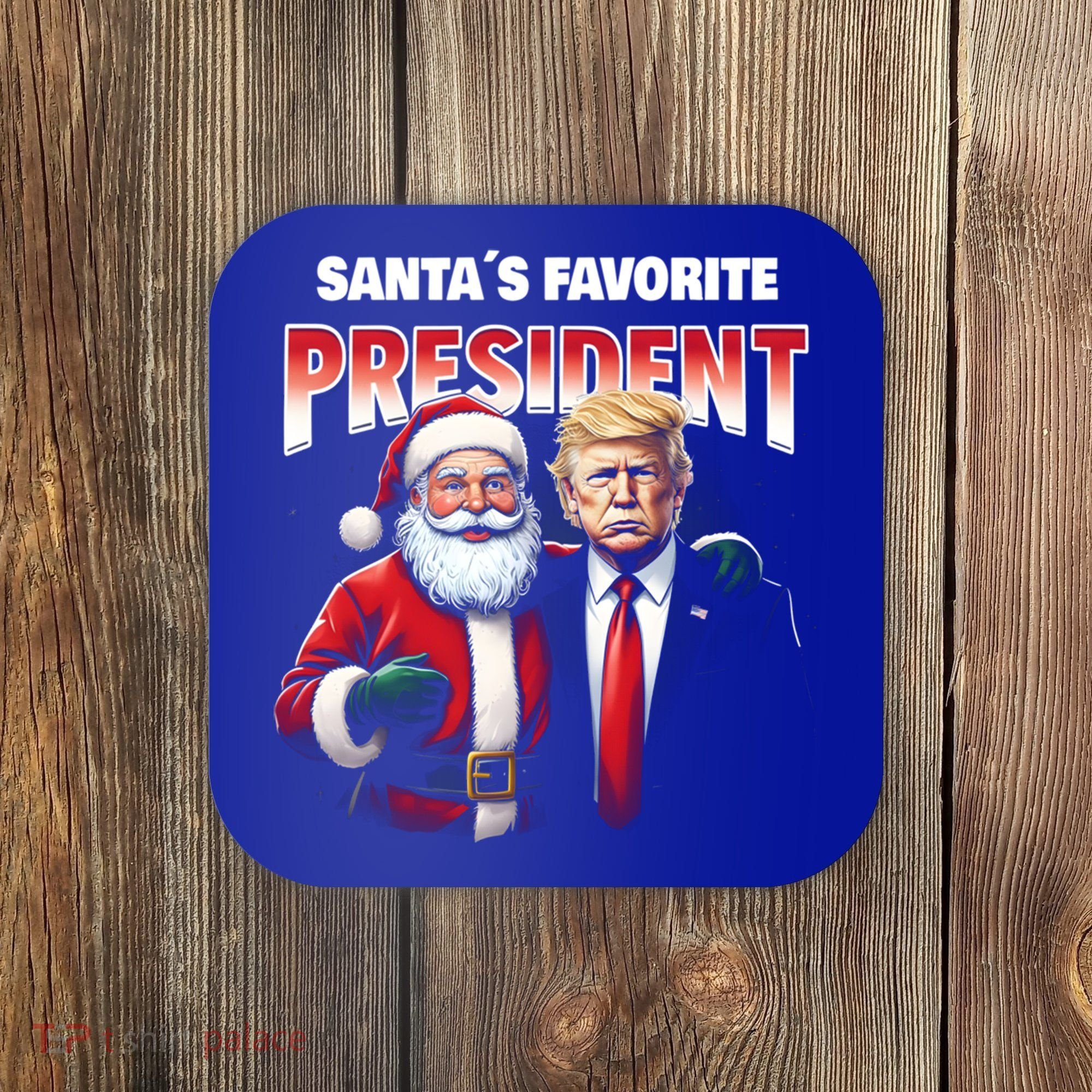 Funny Christmas Trump With Santa Favorite President Meaningful Gift Coaster