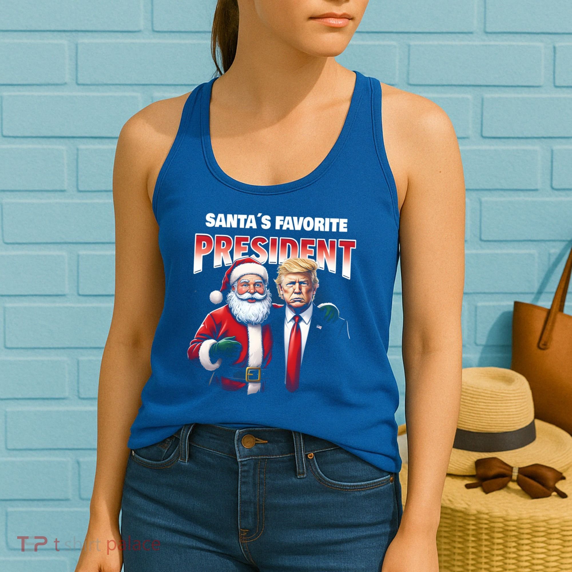 Funny Christmas Trump With Santa Favorite President Meaningful Gift Women's Tank Top