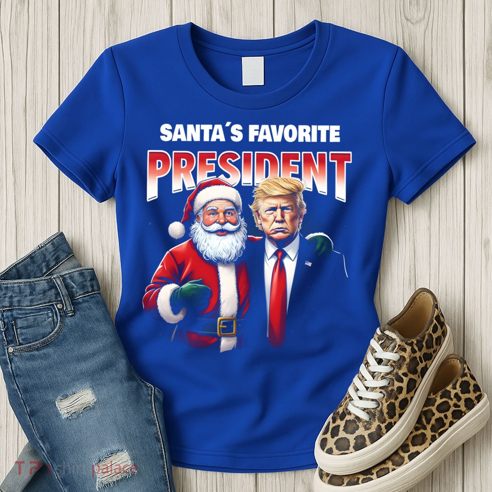 Funny Christmas Trump With Santa Favorite President Meaningful Gift Women's T-Shirt