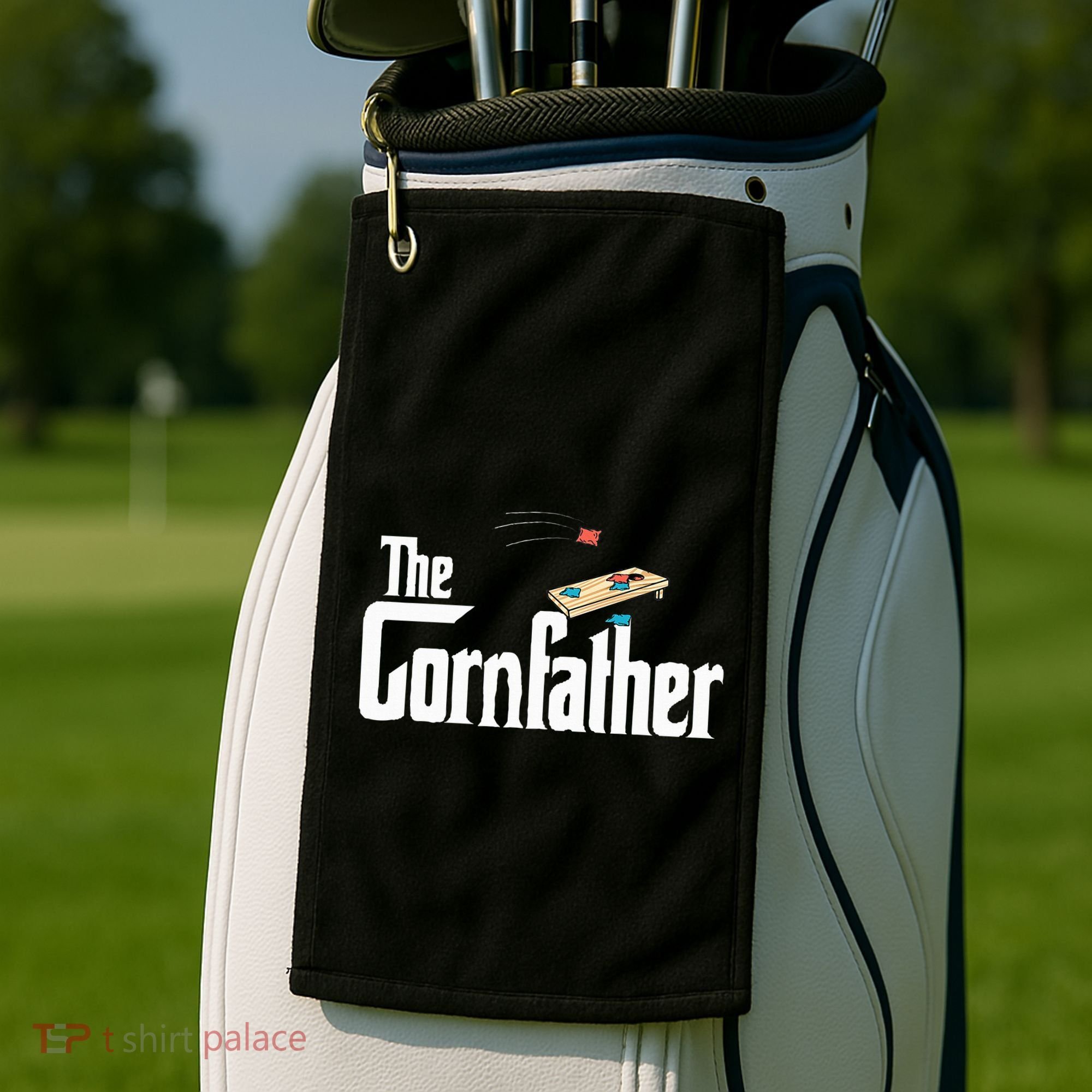 Funny Cornhole The Cornfather Funny Fathers Golf Towel