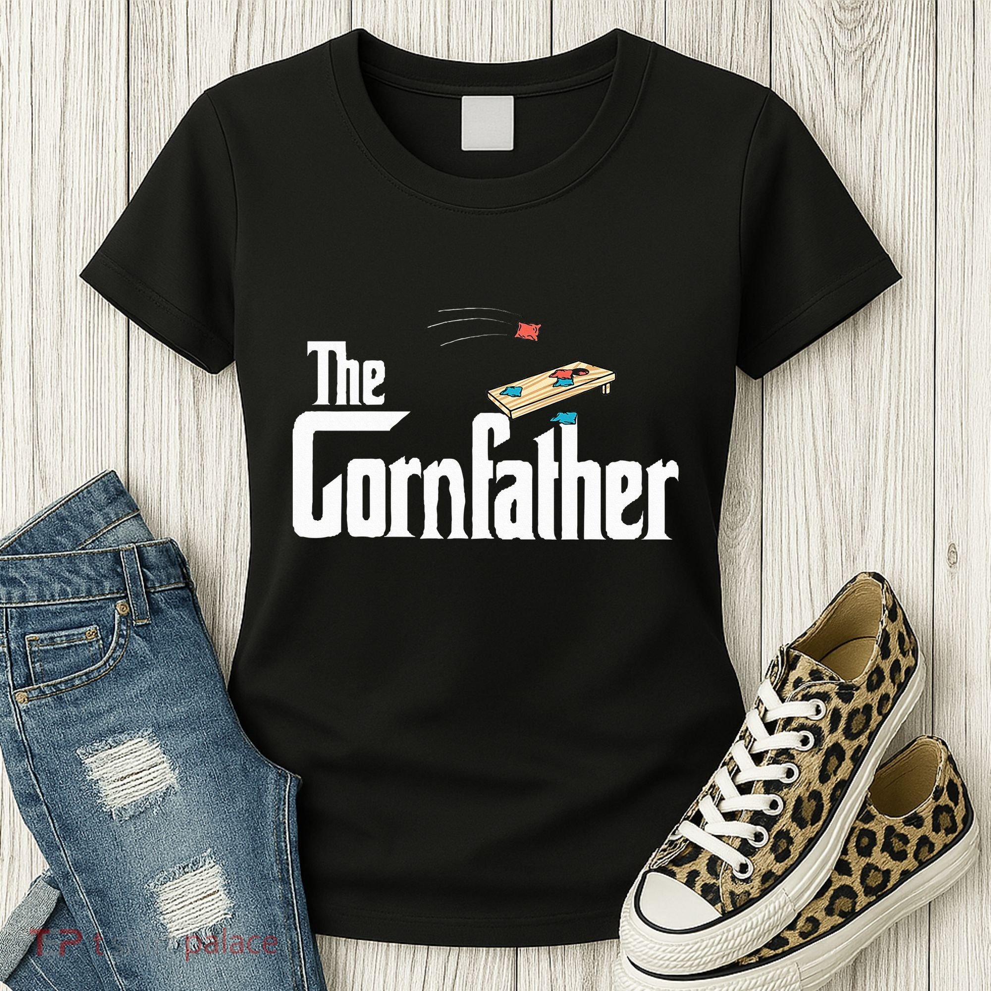 Funny Cornhole The Cornfather Funny Fathers Women's T-Shirt