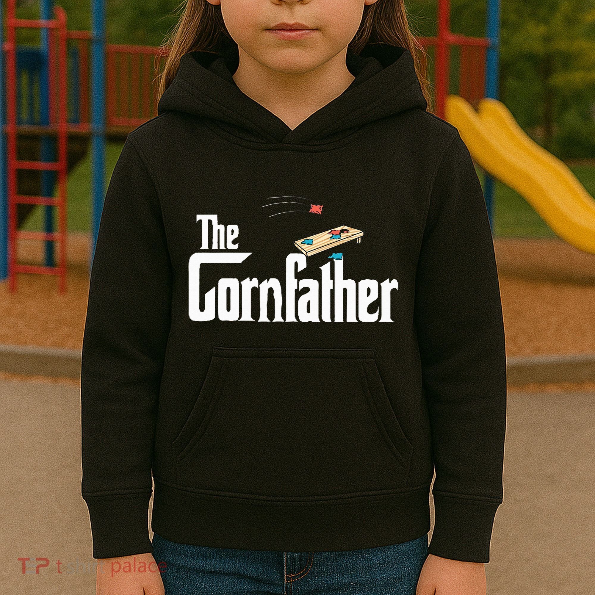 Funny Cornhole The Cornfather Funny Fathers Kids Hoodie