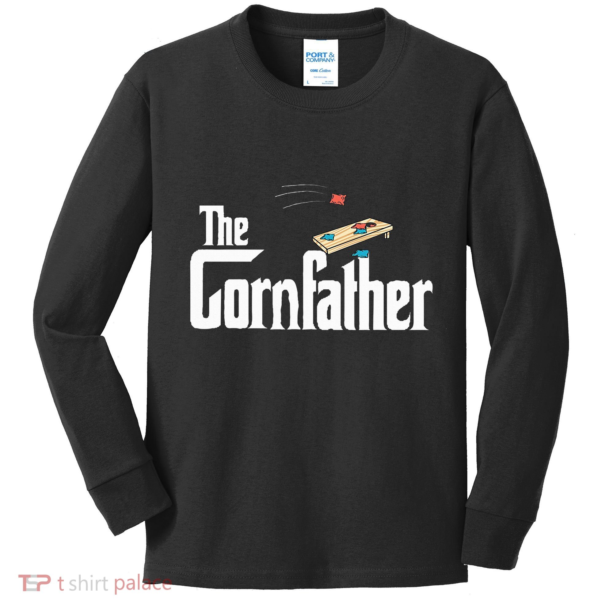 Funny Cornhole The Cornfather Funny Fathers Kids Long Sleeve Shirt