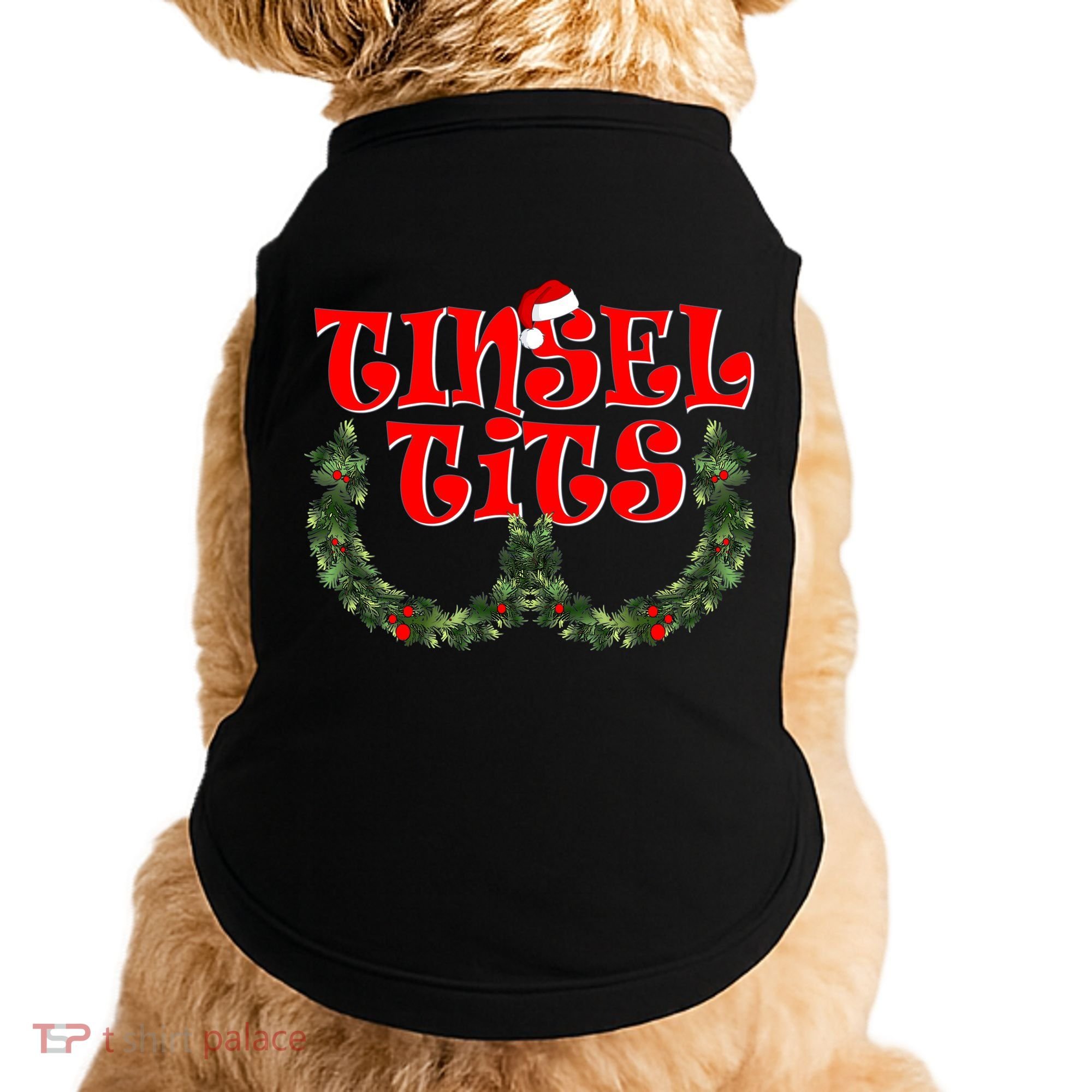 Funny Christmas Tinsel Tits Matching Couples Shirts Doggie Tank