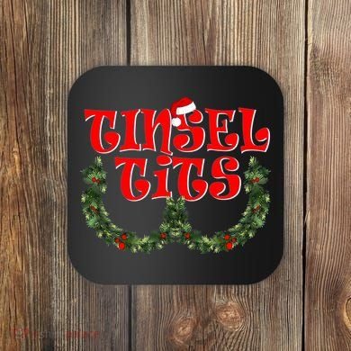 Funny Christmas Tinsel Tits Matching Couples Shirts Coaster