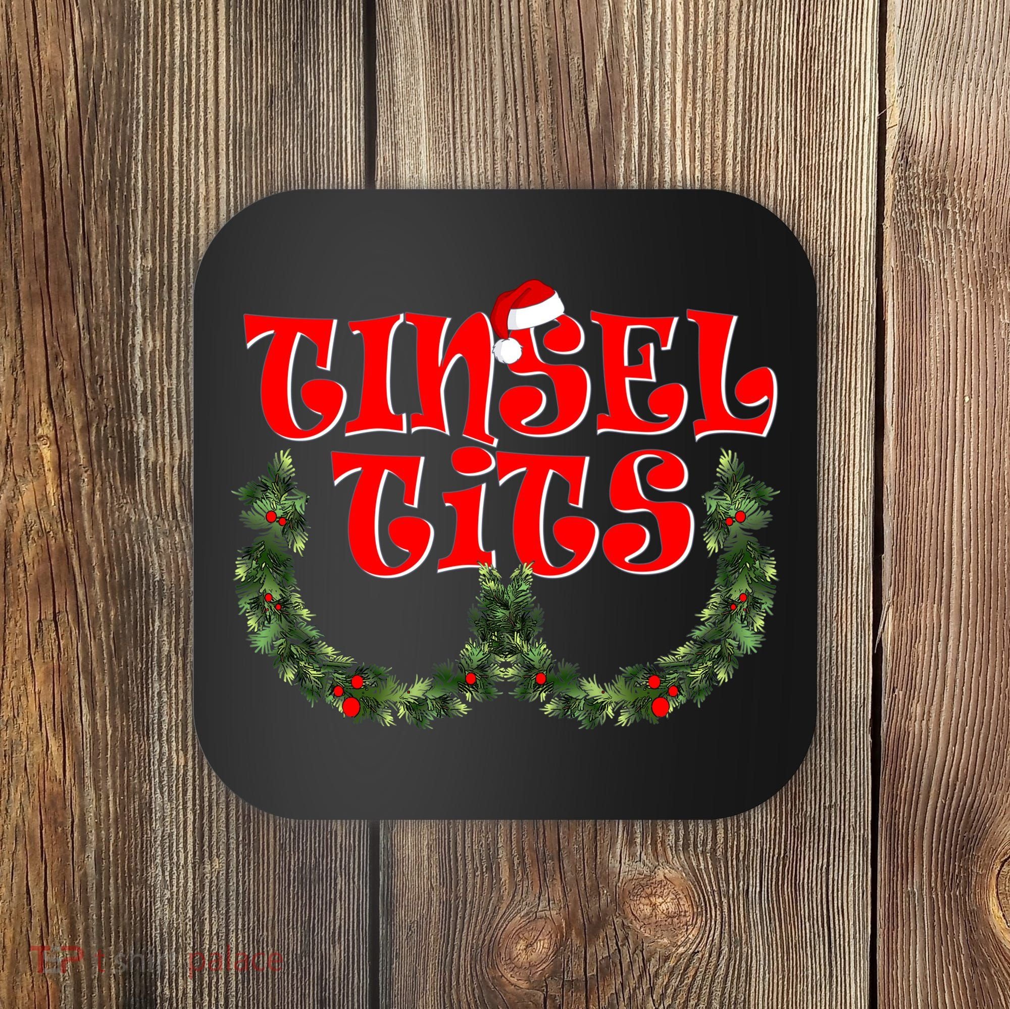 Funny Christmas Tinsel Tits Matching Couples Shirts Coaster
