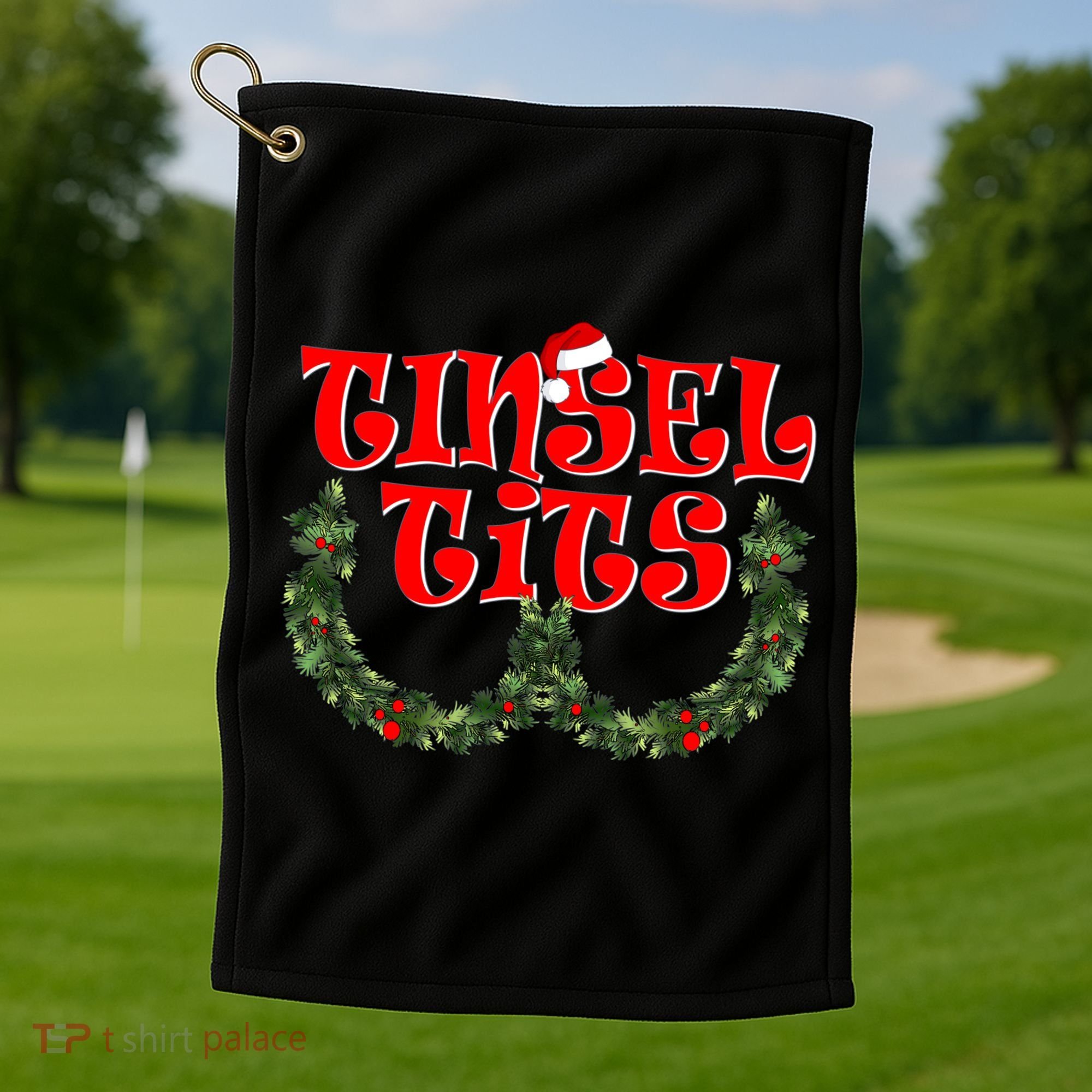 Funny Christmas Tinsel Tits Matching Couples Shirts Golf Towel
