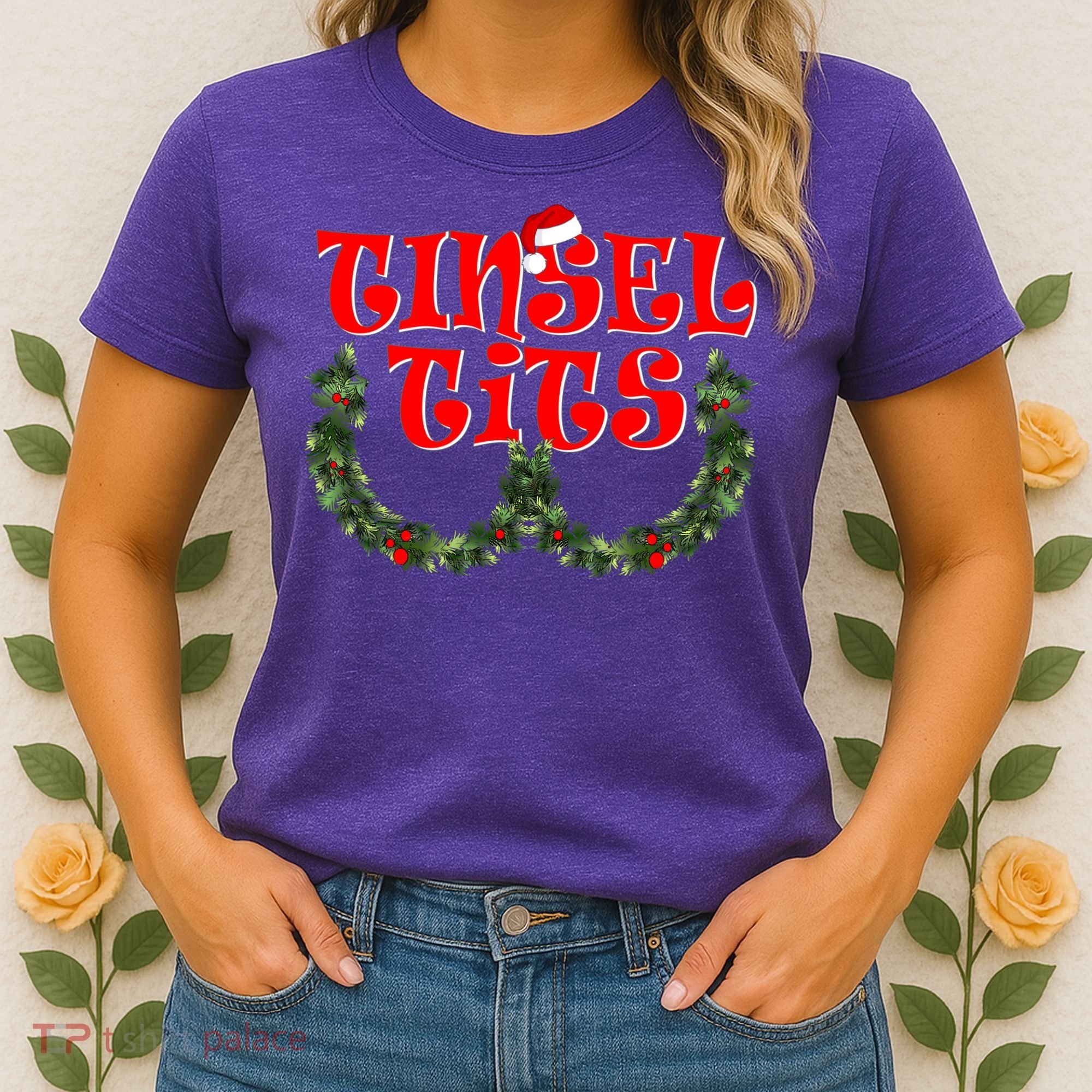 Funny Christmas Tinsel Tits Matching Couples Shirts Women's T-Shirt